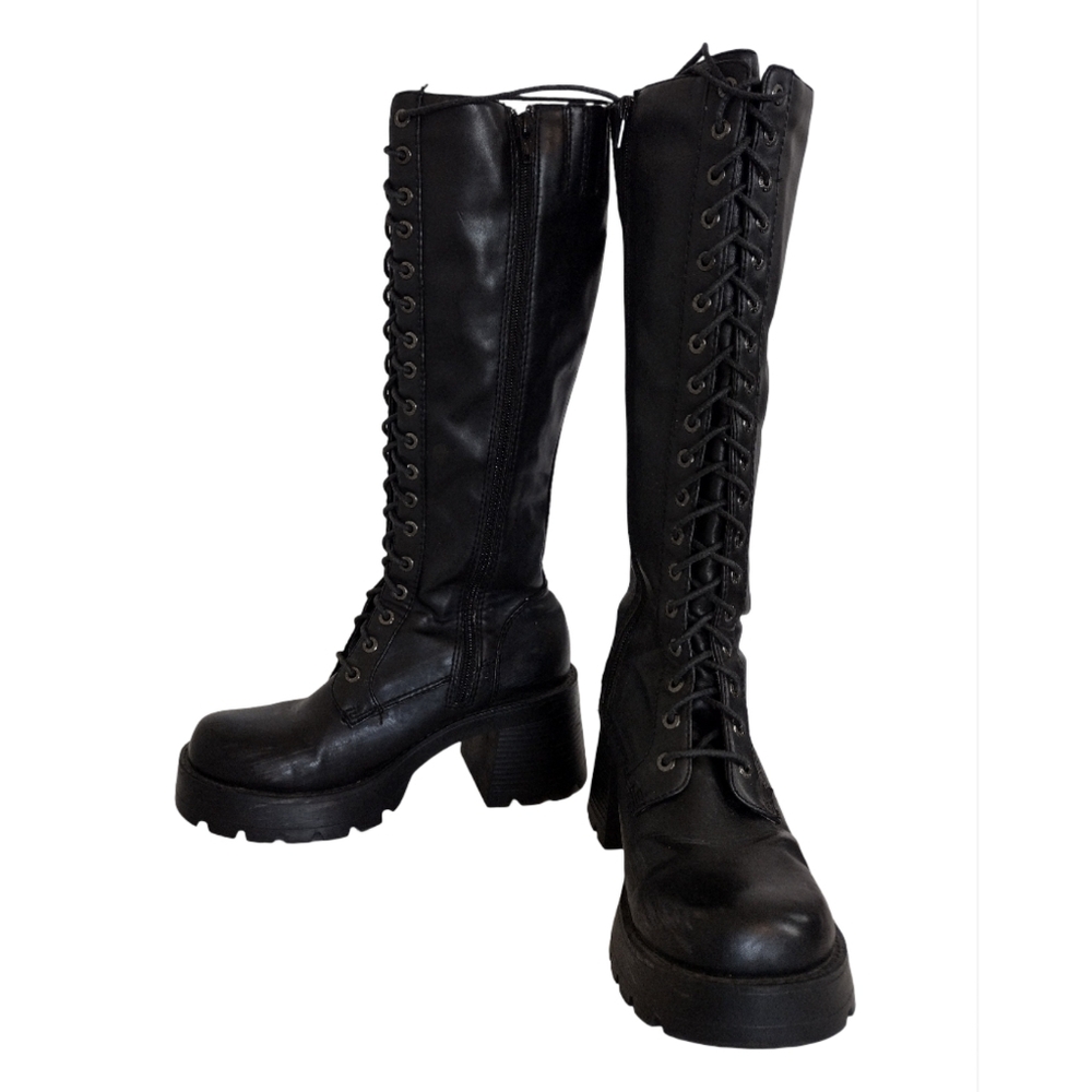 Vintage Y2K BONGO Black Chunky Platform Tall Combat Boots Size 7 1/2 Goth Bratz - Picture 5 of 7